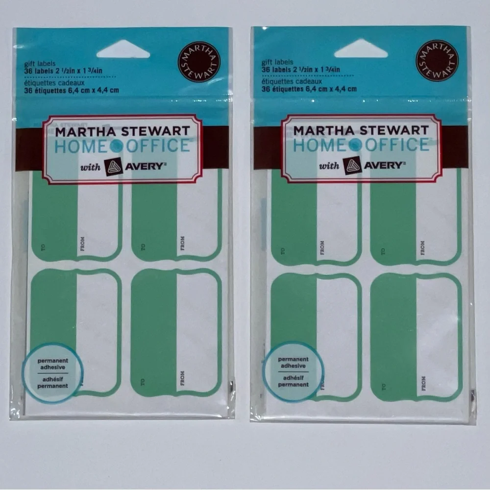 Set of 2 Martha Stewart Home Office Avery Green White Gift Labels